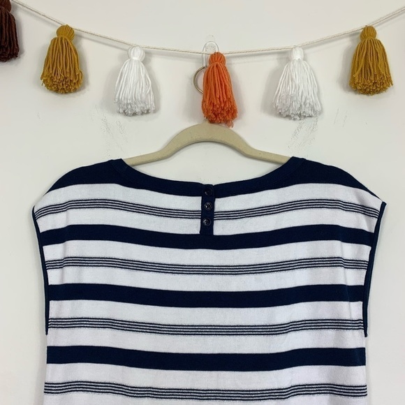 Talbots Navy Blue Metallic Knit Stripe Sleeveless Sweater Size MP - Picture 6 of 8